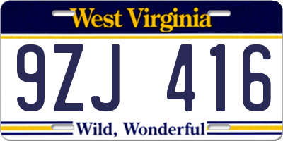 WV license plate 9ZJ416