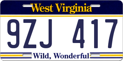 WV license plate 9ZJ417