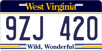 WV license plate 9ZJ420