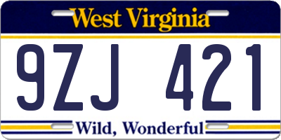 WV license plate 9ZJ421