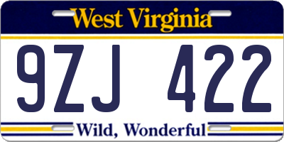 WV license plate 9ZJ422