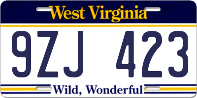 WV license plate 9ZJ423