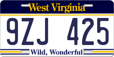 WV license plate 9ZJ425