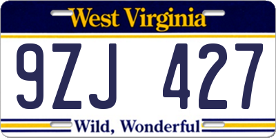 WV license plate 9ZJ427