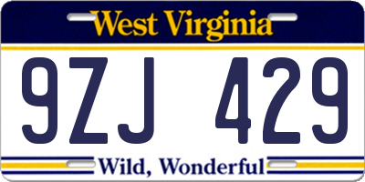 WV license plate 9ZJ429