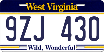 WV license plate 9ZJ430