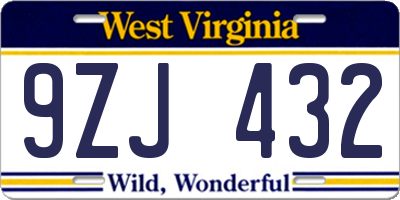 WV license plate 9ZJ432