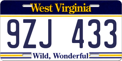 WV license plate 9ZJ433