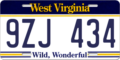 WV license plate 9ZJ434