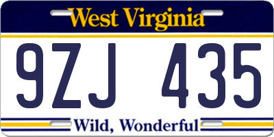 WV license plate 9ZJ435
