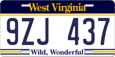 WV license plate 9ZJ437