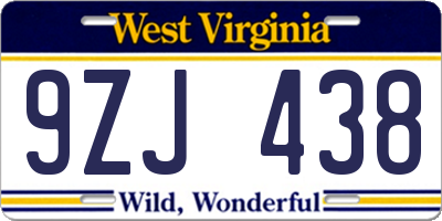 WV license plate 9ZJ438