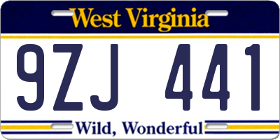 WV license plate 9ZJ441