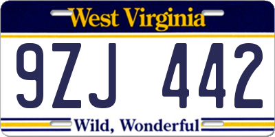 WV license plate 9ZJ442