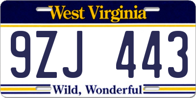 WV license plate 9ZJ443