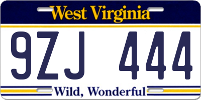WV license plate 9ZJ444