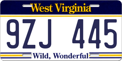 WV license plate 9ZJ445