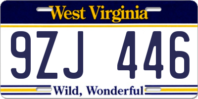 WV license plate 9ZJ446
