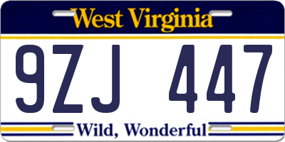 WV license plate 9ZJ447