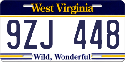 WV license plate 9ZJ448