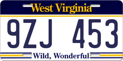 WV license plate 9ZJ453