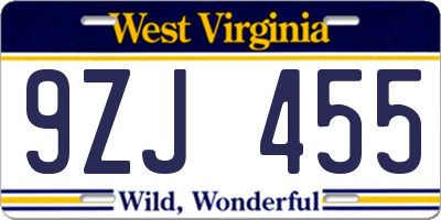 WV license plate 9ZJ455