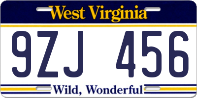 WV license plate 9ZJ456