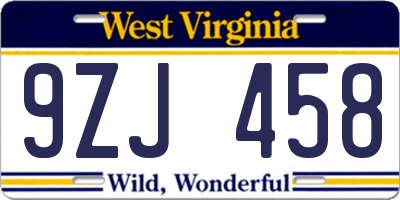 WV license plate 9ZJ458
