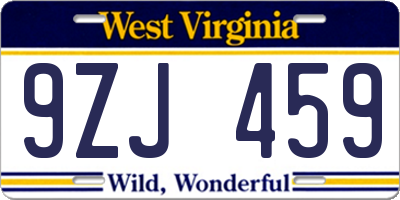 WV license plate 9ZJ459