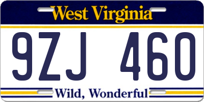 WV license plate 9ZJ460