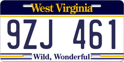 WV license plate 9ZJ461