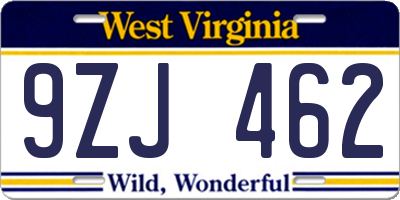 WV license plate 9ZJ462