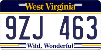 WV license plate 9ZJ463