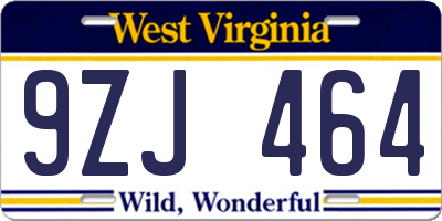 WV license plate 9ZJ464