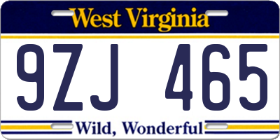 WV license plate 9ZJ465