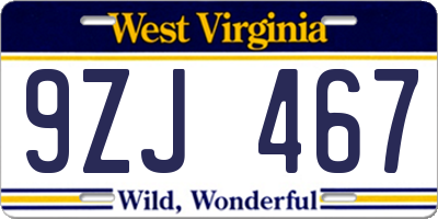 WV license plate 9ZJ467