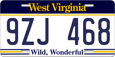 WV license plate 9ZJ468