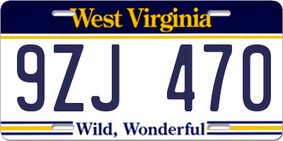 WV license plate 9ZJ470