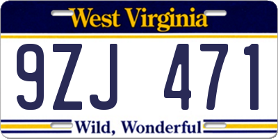 WV license plate 9ZJ471