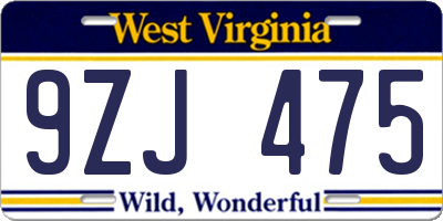 WV license plate 9ZJ475