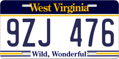 WV license plate 9ZJ476