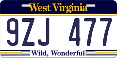 WV license plate 9ZJ477