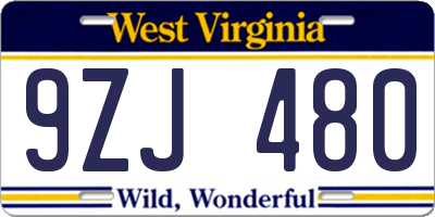 WV license plate 9ZJ480