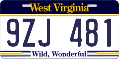 WV license plate 9ZJ481