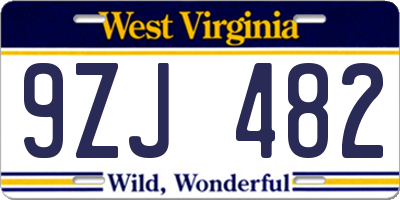 WV license plate 9ZJ482