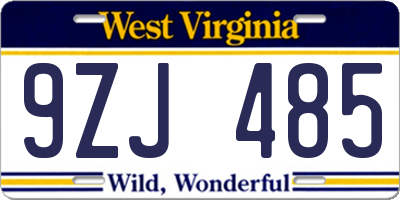 WV license plate 9ZJ485