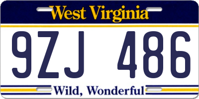 WV license plate 9ZJ486