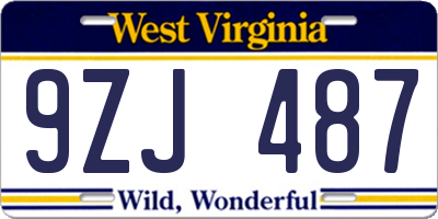 WV license plate 9ZJ487