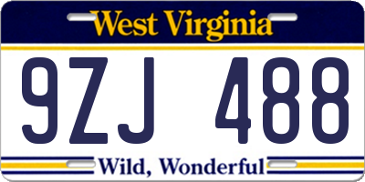 WV license plate 9ZJ488