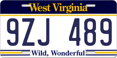 WV license plate 9ZJ489